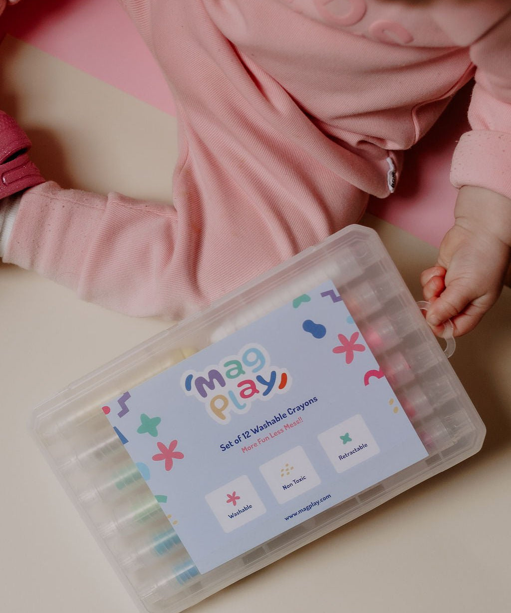 12 Retractable Washable Crayons + Pencil Case - MagPlay