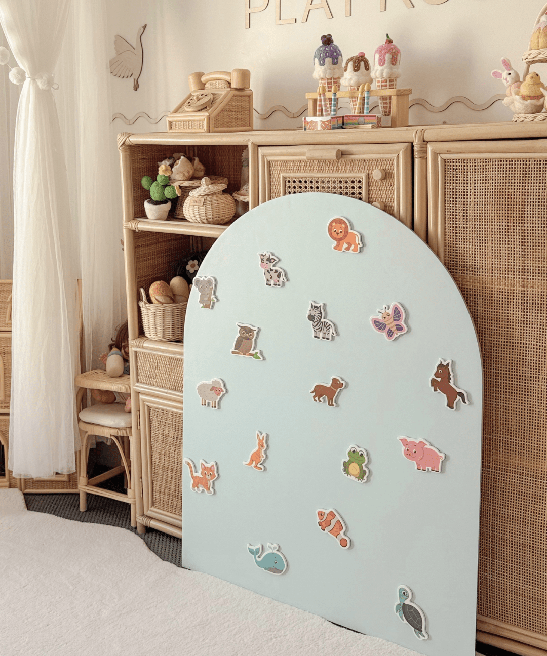 MagPlay Board paired with the wooden stand for screen-free play
