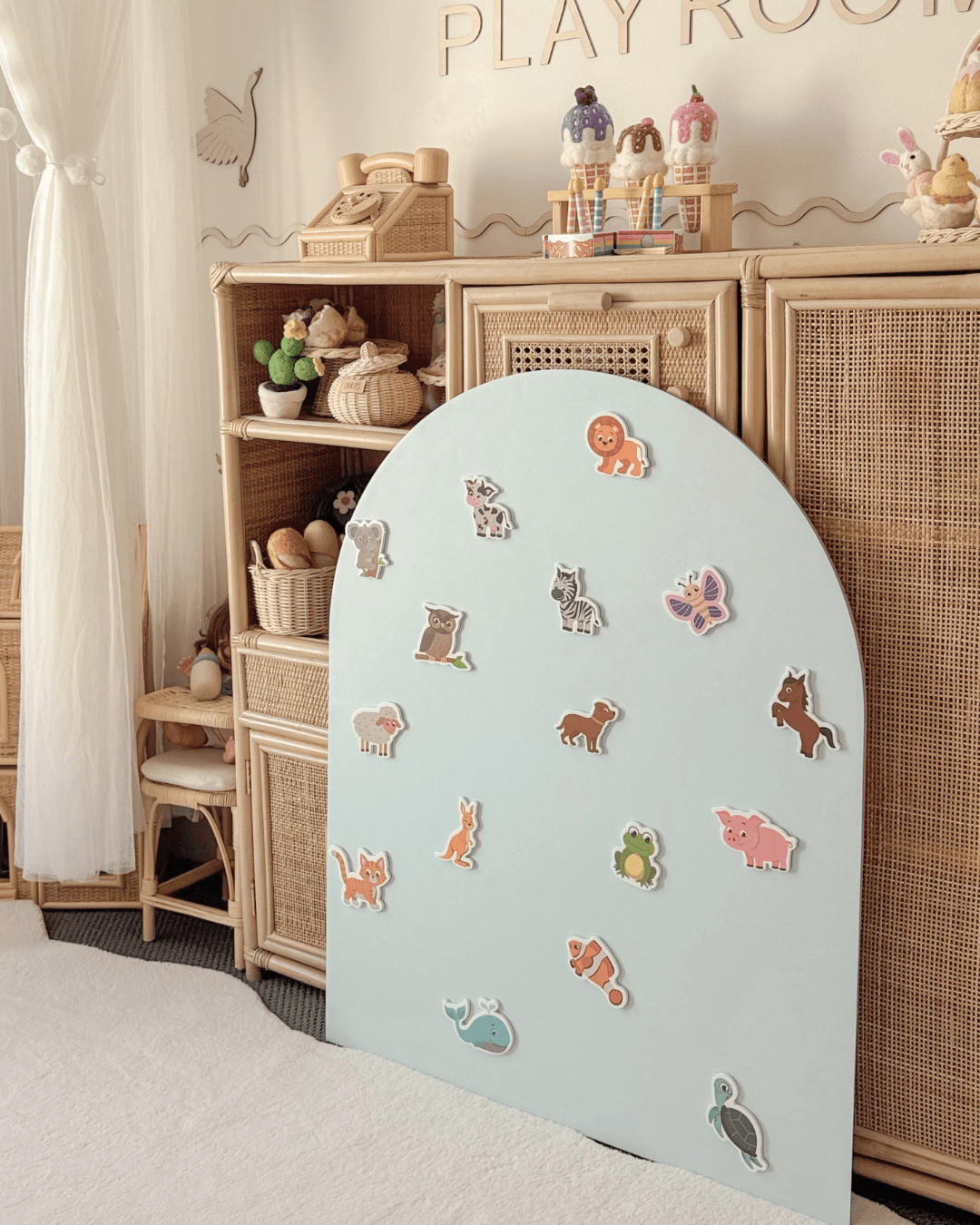 MagPlay Board paired with the wooden stand for screen-free play