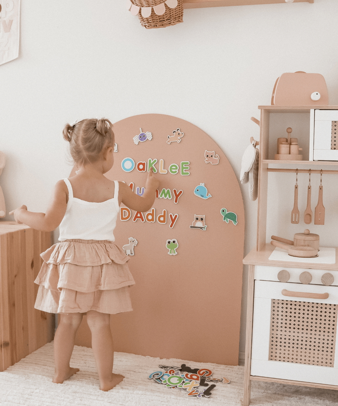 Portable MagPlay Board magnetic play surface in a playroom