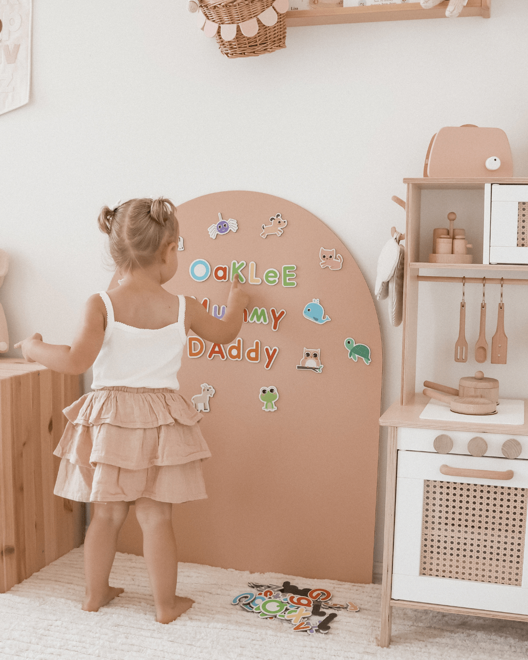 Portable MagPlay Board magnetic play surface in a playroom