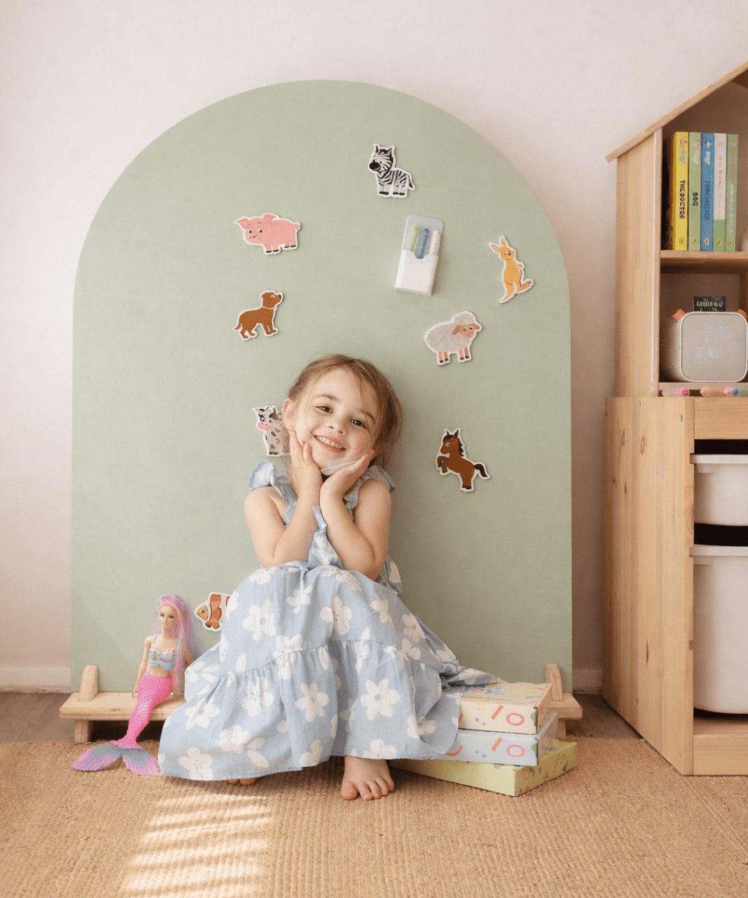 MagPlay magnetic wall decal on the board with wooden stand