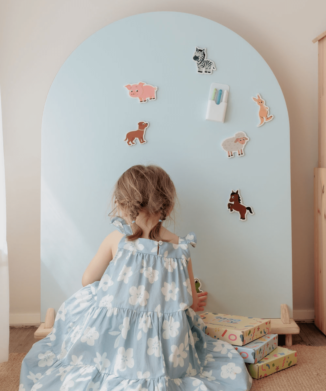 MagPlay Wall + Board + Stand Bundle in a playroom